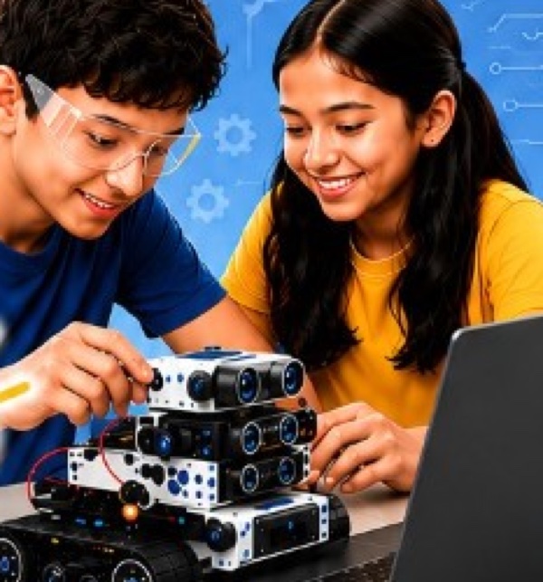 Students building and programming a robot at GRD Talents Summer Innovation Camp